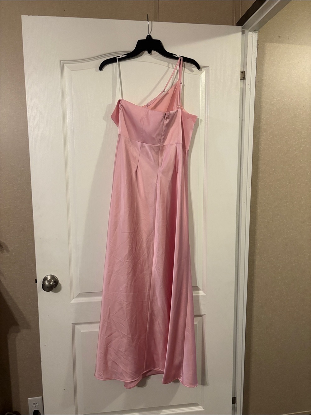 Birdy Grey One-Shoulder Bubblegum Pink Satin Gown - Picture 3 of 6